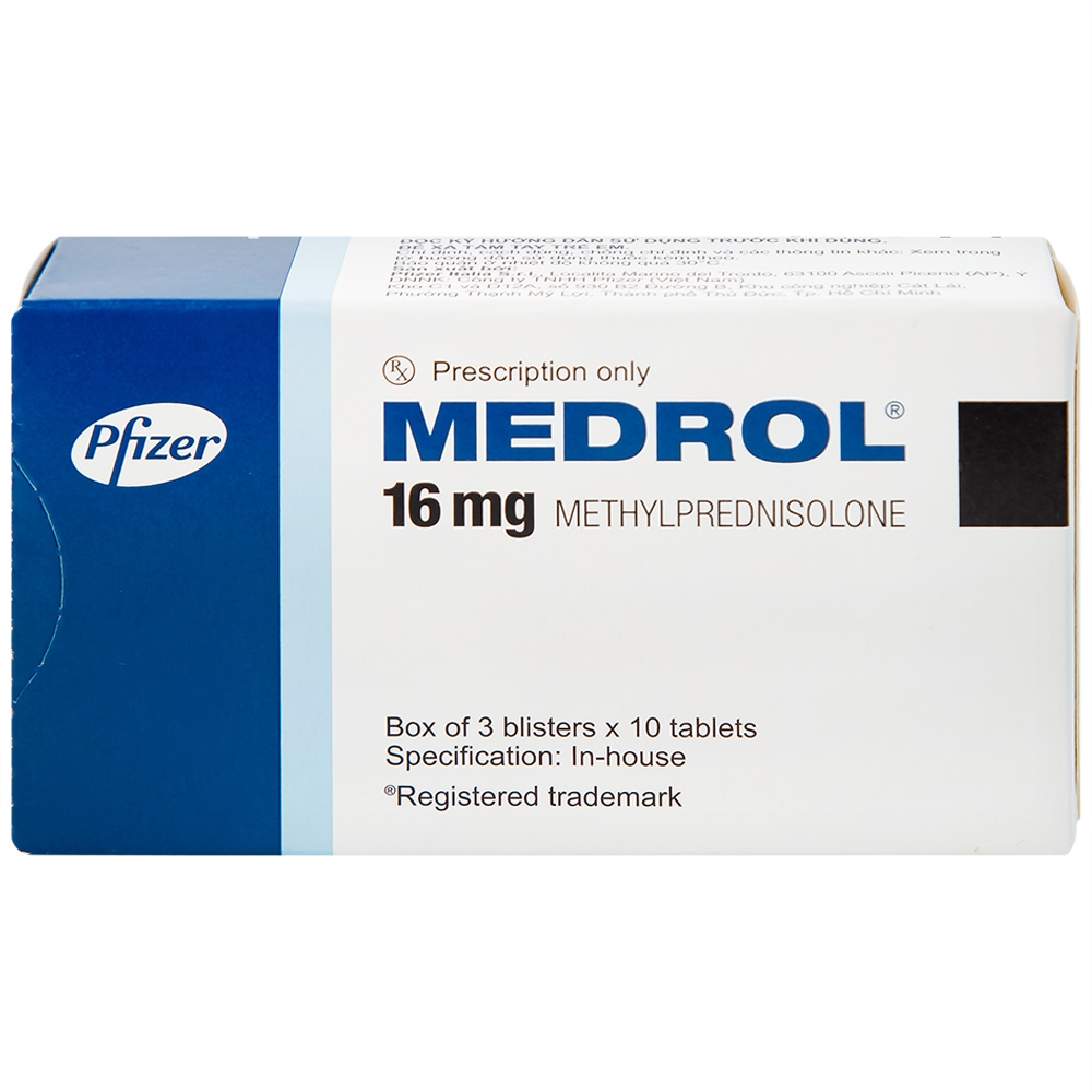 Hình ảnh Thuốc Medrol 16mg Pfizer kháng viêm, điều trị rối loạn nội tiết, viêm tuyến giáp (3 vỉ x 10 viên)