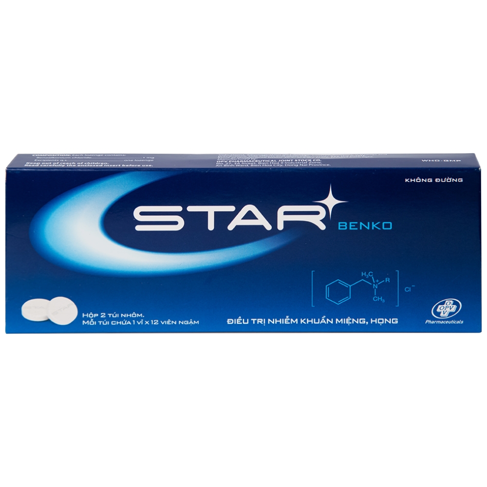 Hình ảnh Viên ngậm Star Benko OPV điều trị nhiễm khuẩn miệng, họng (2 vỉ x 12 viên)