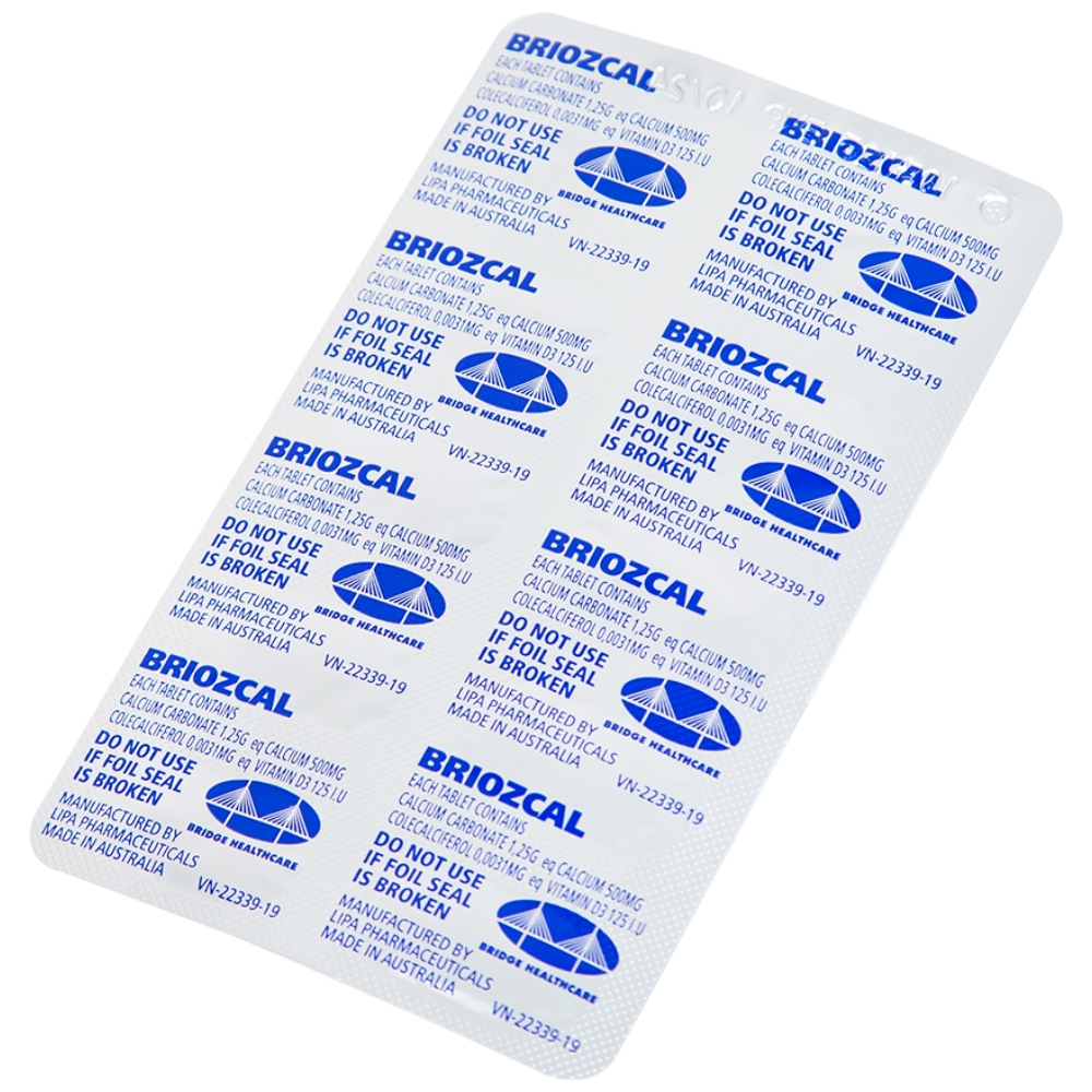 Hình ảnh Thuốc Briozcal Bridge Healthcare dự phòng và điều trị thiếu hụt calci, vitamin D3 (3 vỉ x 10 viên)
