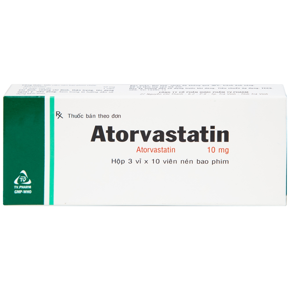 Hình ảnh Thuốc Atorvastatin 10mg TV.Pharm điều trị tăng cholesterol toàn phần, LDL-cholesterol (3 vỉ x 10 viên)