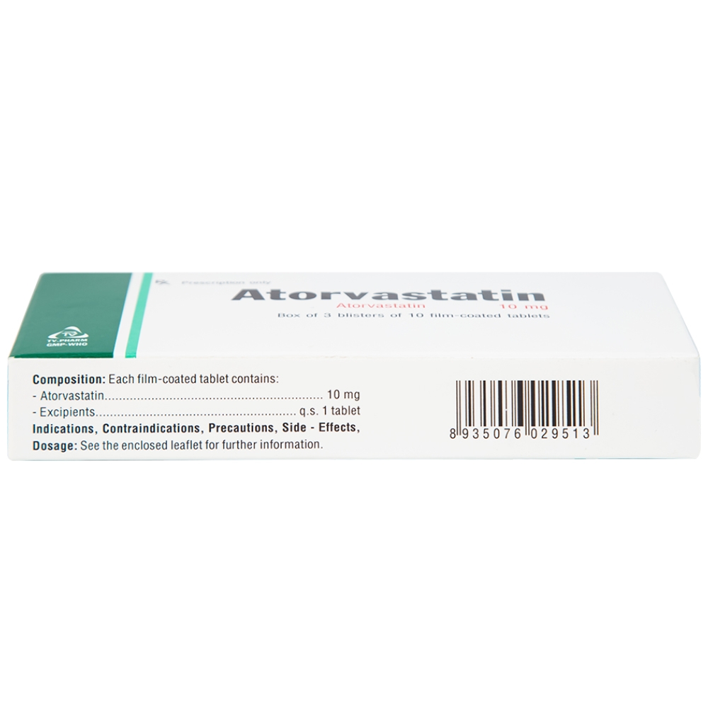 Hình ảnh Thuốc Atorvastatin 10mg TV.Pharm điều trị tăng cholesterol toàn phần, LDL-cholesterol (3 vỉ x 10 viên)