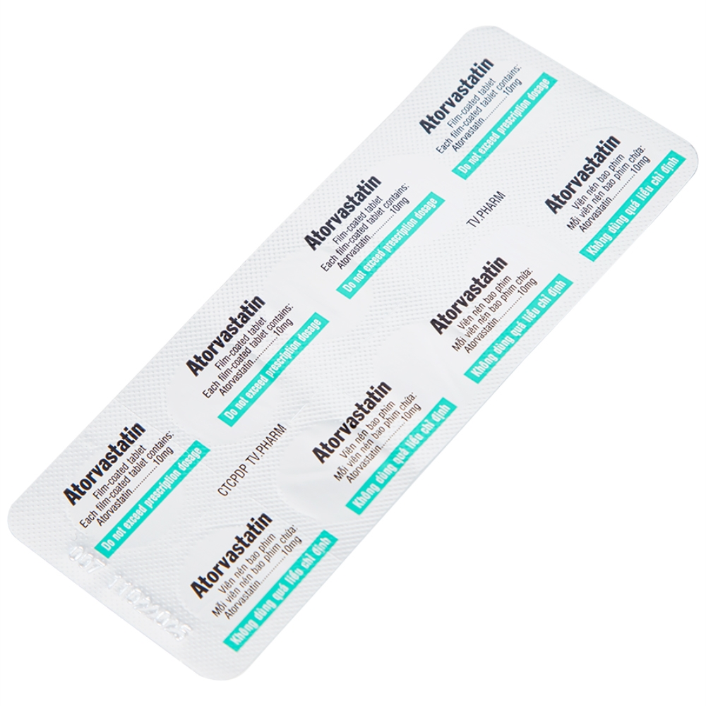 Hình ảnh Thuốc Atorvastatin 10mg TV.Pharm điều trị tăng cholesterol toàn phần, LDL-cholesterol (3 vỉ x 10 viên)
