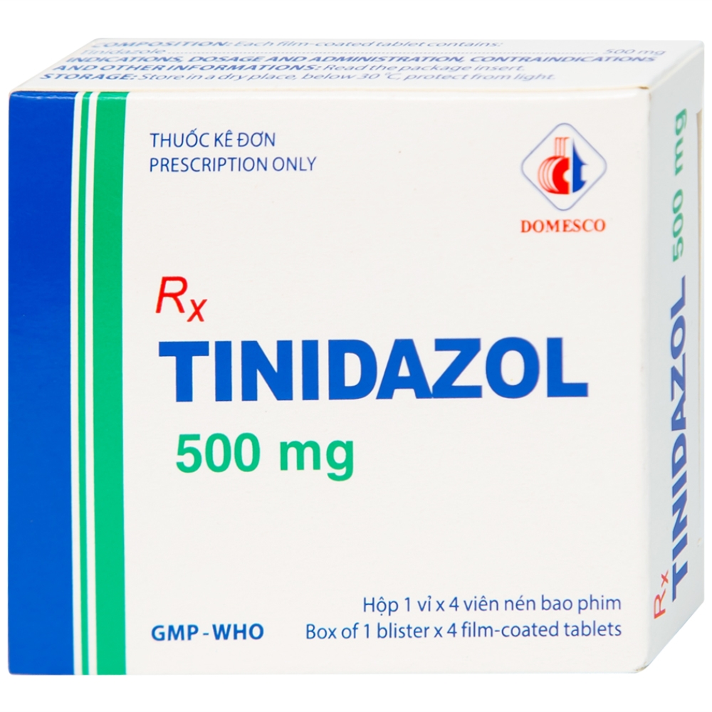 Hình ảnh Thuốc Tinidazol 500mg Domesco dự phòng nhiễm khuẩn sau phẫu thuật (1 vỉ x 4 viên)