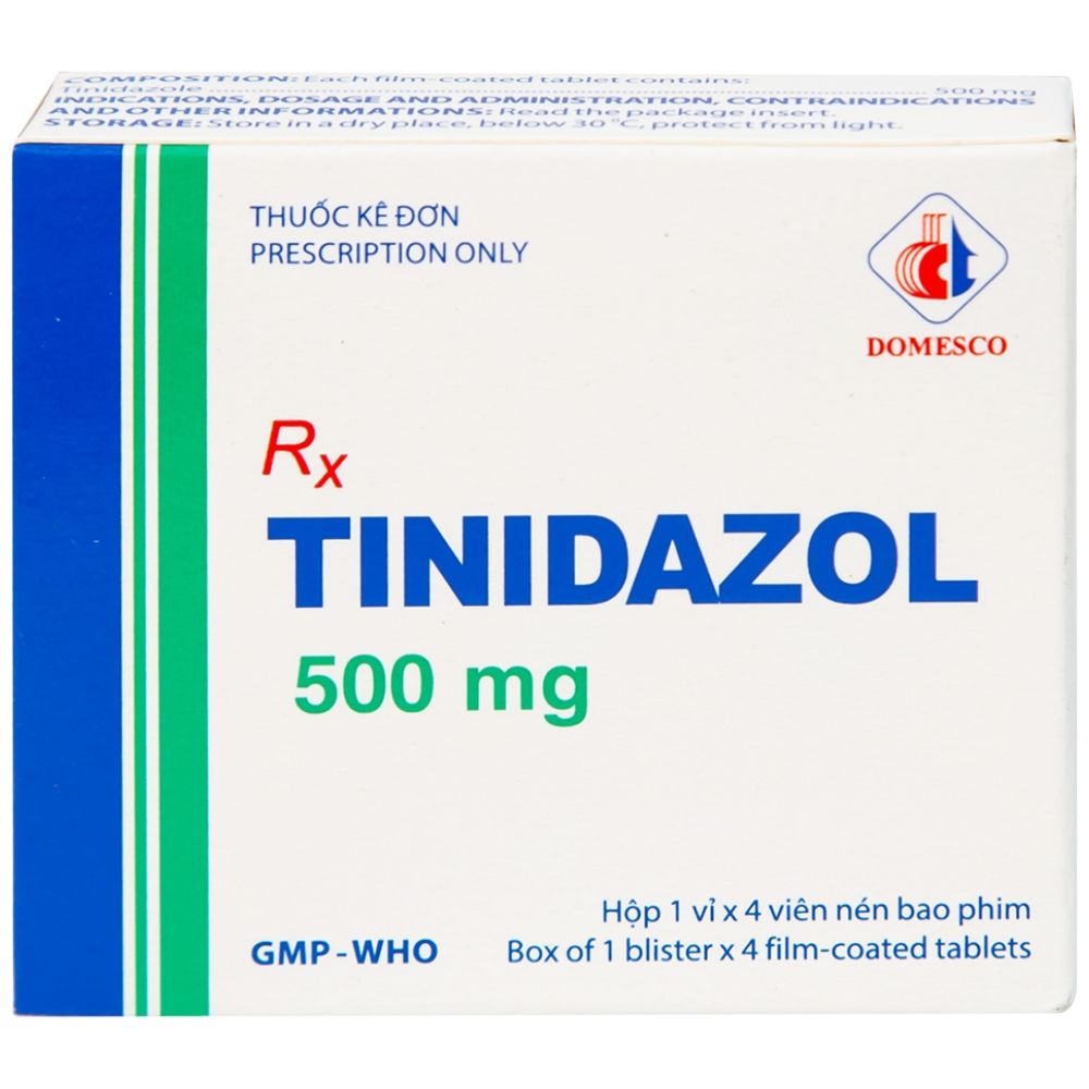 Hình ảnh Thuốc Tinidazol 500mg Domesco dự phòng nhiễm khuẩn sau phẫu thuật (1 vỉ x 4 viên)