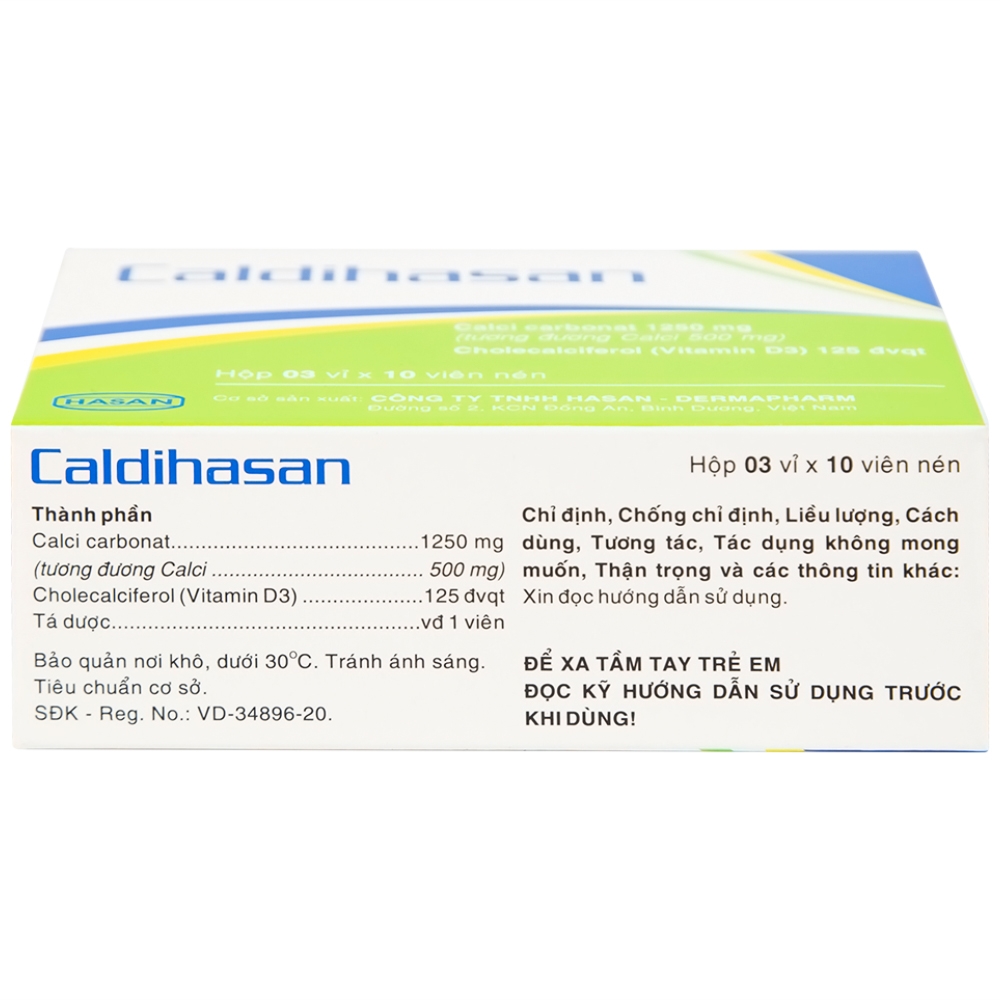 Hình ảnh Thuốc Caldihasan Hasan phòng và điều trị thiếu hụt vitamin D, canxi (3 vỉ x 10 viên)