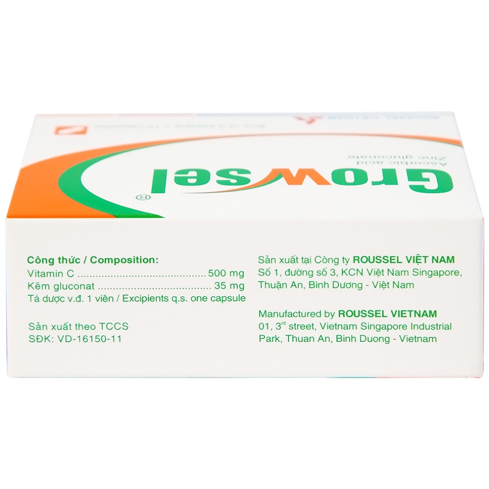 Hình ảnh Thuốc Growsel Roussel điều trị bệnh do thiếu vitamin C và kẽm (3 vỉ x 10 viên)