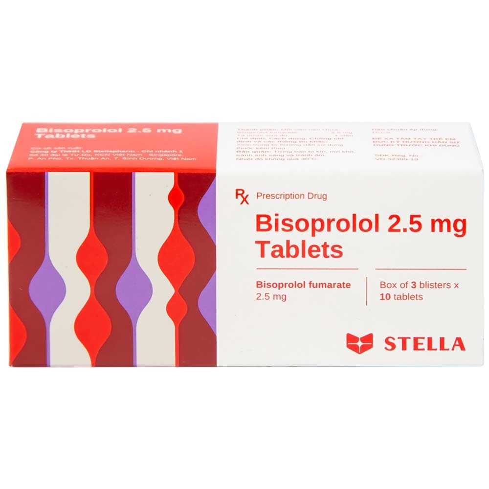 Hình ảnh Thuốc Bisoprolol 2.5mg Tablets Stella điều trị tăng huyết áp, đau thắt ngực mạn tính ổn định (3 vỉ x 10 viên)