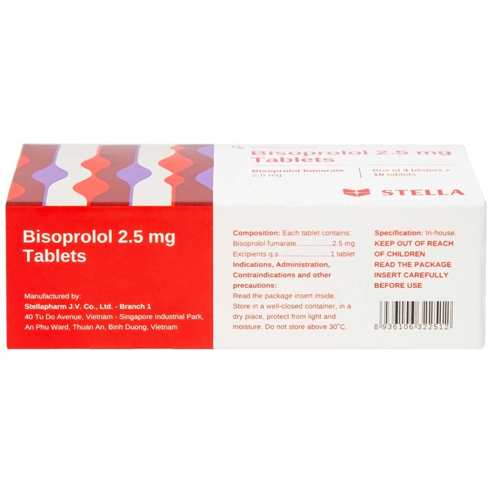 Hình ảnh Thuốc Bisoprolol 2.5mg Tablets Stella điều trị tăng huyết áp, đau thắt ngực mạn tính ổn định (3 vỉ x 10 viên)