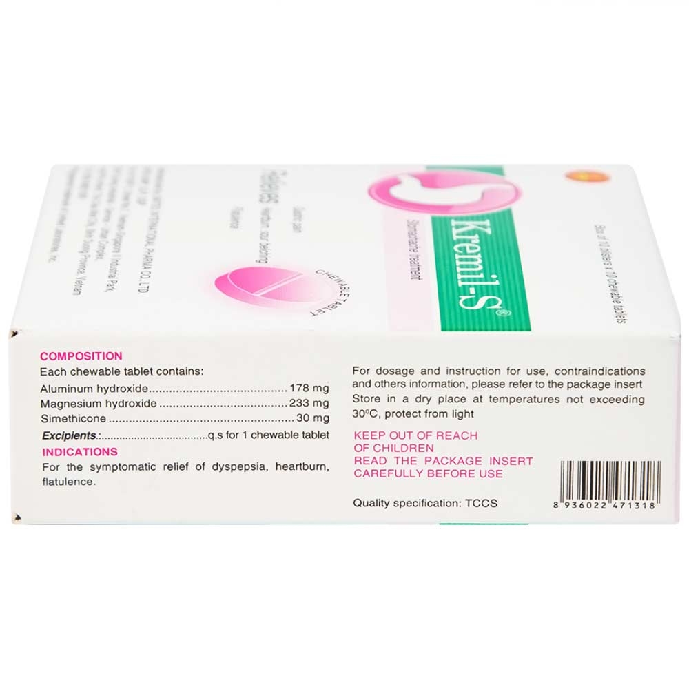 Hình ảnh Viên nhai Kremil-S United điều trị đau dạ dày, giảm nóng rát dạ dày, ợ nóng, ợ chua (10 vỉ x 10 viên)