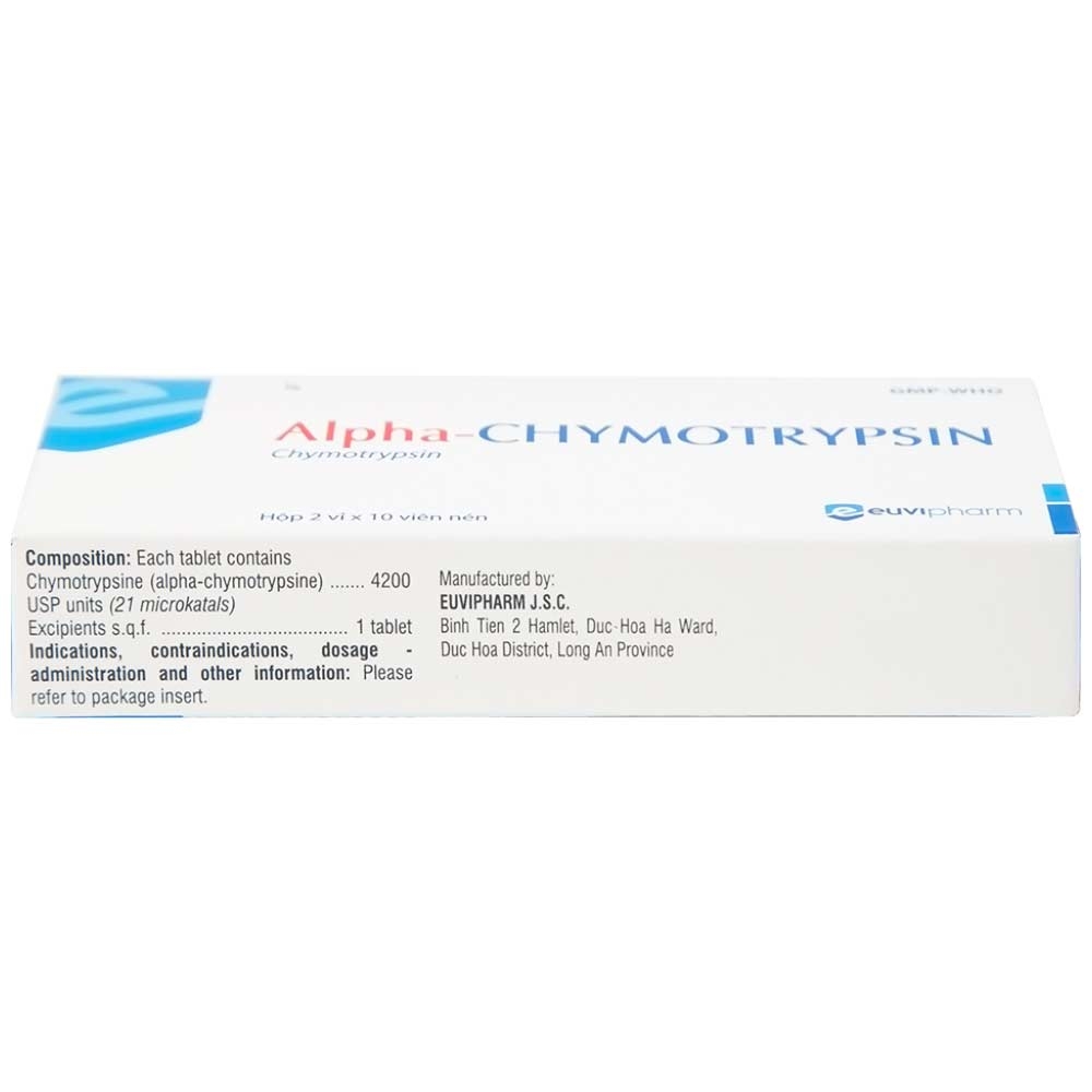 Hình ảnh Thuốc Alpha-Chymotrypsin Euvipharm điều trị phù nề sau chấn thương, phẩu thuật, bỏng (2 vỉ x 10 viên)