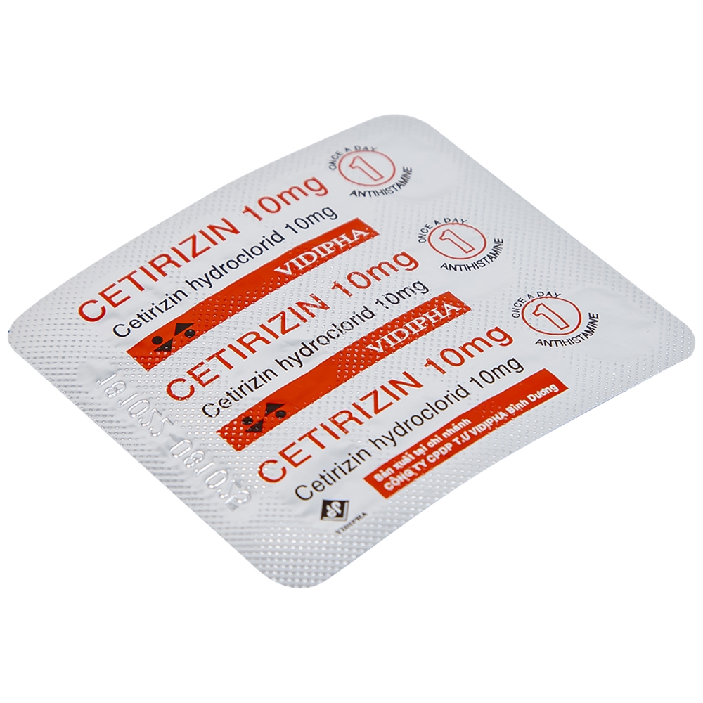 Hình ảnh Thuốc Cetirizin 10mg Vidipha điều trị triệu chứng viêm mũi dị ứng, mày đay (10 vỉ x 10 viên)