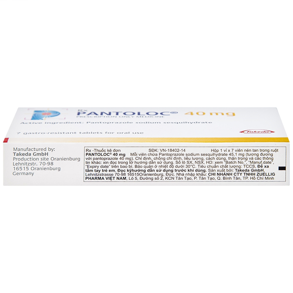 Hình ảnh Viên nén Pantoloc 40mg Takeda điều trị viêm thực quản trào ngược (1 vỉ x 7 viên) 