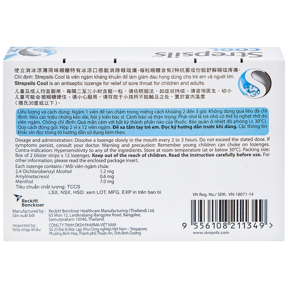 Hình ảnh Viên ngậm Strepsils Cool Reckitt Benckiser điều trị viêm họng (2 vỉ x 12 viên)