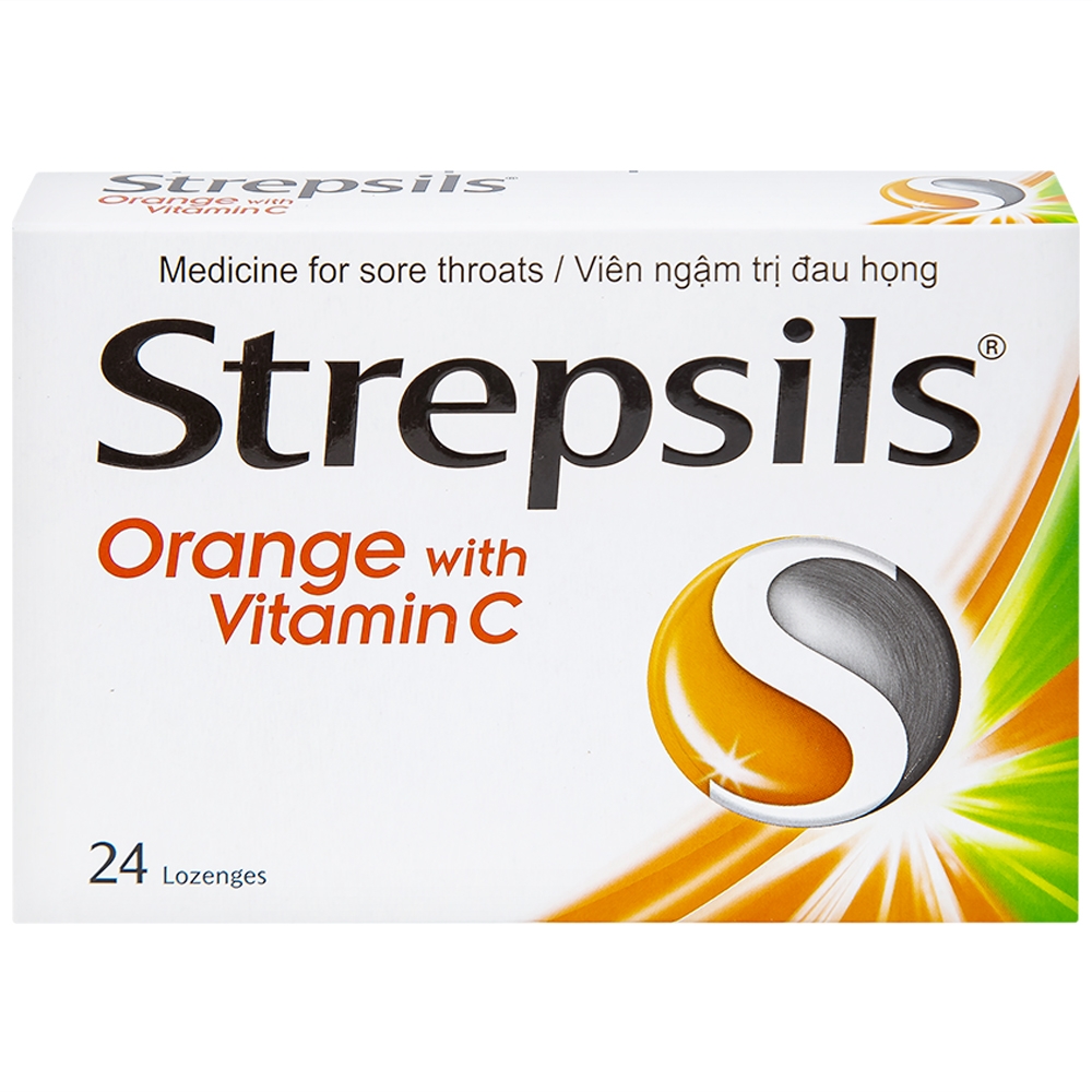 Hình ảnh Viên ngậm Strepsils Orange with Vitamin C Reckitt Benckiser điều trị đau họng (2 vỉ x 12 viên)