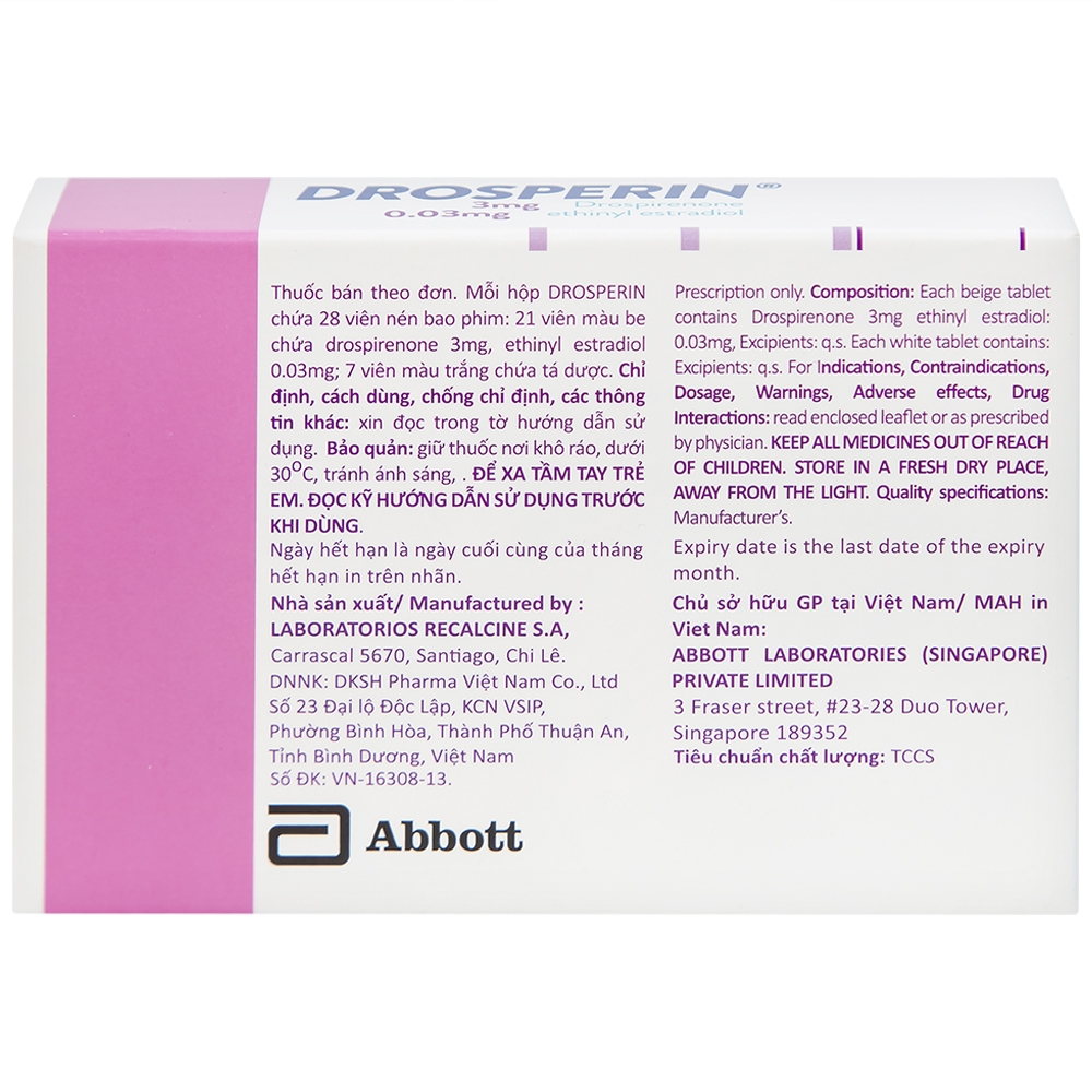 Hình ảnh Thuốc tránh thai hằng ngày Drosperin Abbott (1 vỉ x 28 viên)