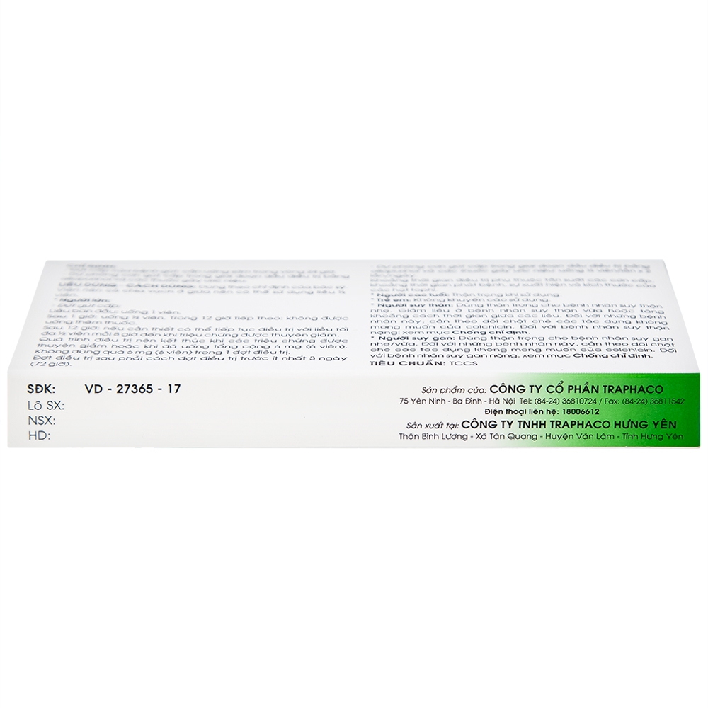 Hình ảnh Thuốc Colchicin 1mg Traphaco phòng tái phát viêm khớp do gút và điều trị dài ngày bệnh gút (1 vỉ x 20 viên)