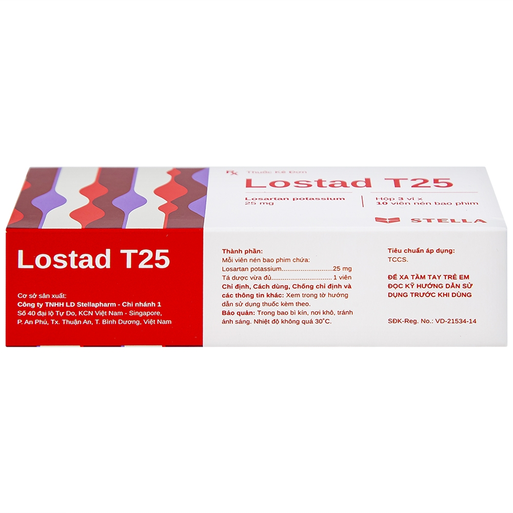 Hình ảnh Thuốc Lostad T25 25mg Stella điều trị tăng huyết áp (3 vỉ x 10 viên)