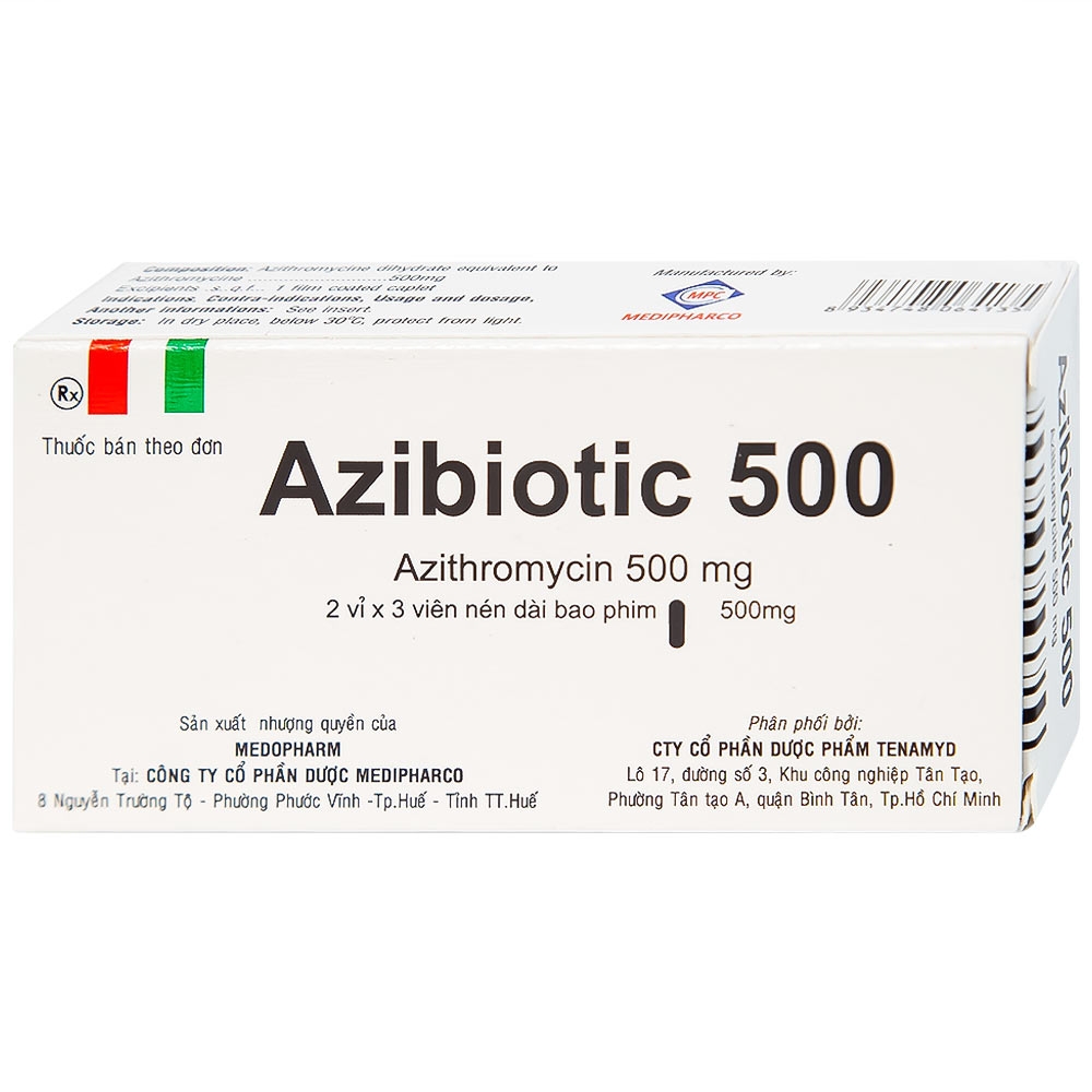 Hình ảnh Thuốc Azibiotic 500 Medipharco điều trị nhiễm khuẩn (2 vỉ x 3 viên)
