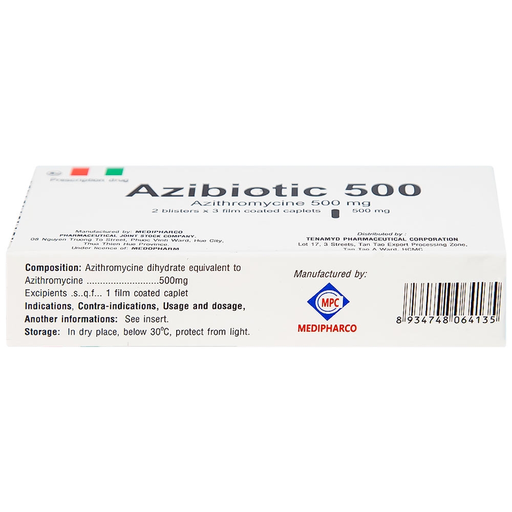 Hình ảnh Thuốc Azibiotic 500 Medipharco điều trị nhiễm khuẩn (2 vỉ x 3 viên)