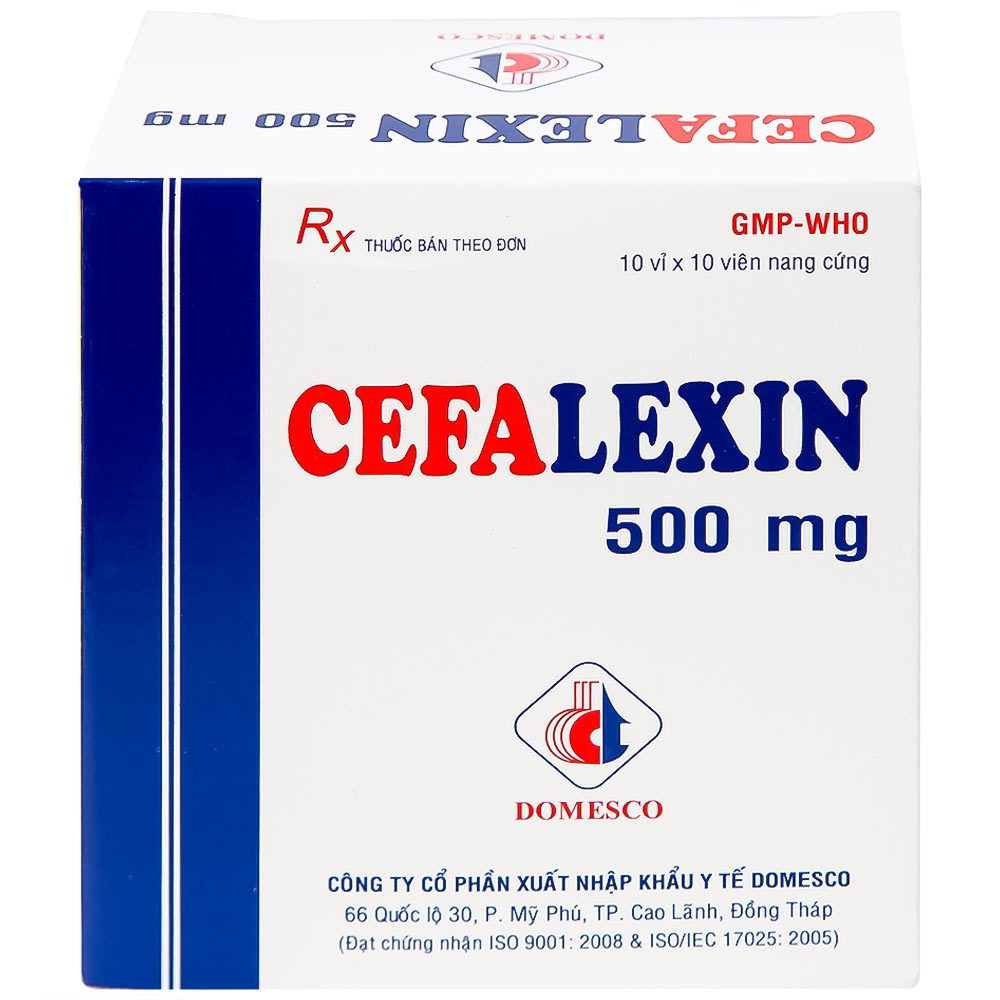 Hình ảnh Thuốc Cefalexin 500mg Domesco điều trị nhiễm khuẩn (10 vỉ x 10 viên)