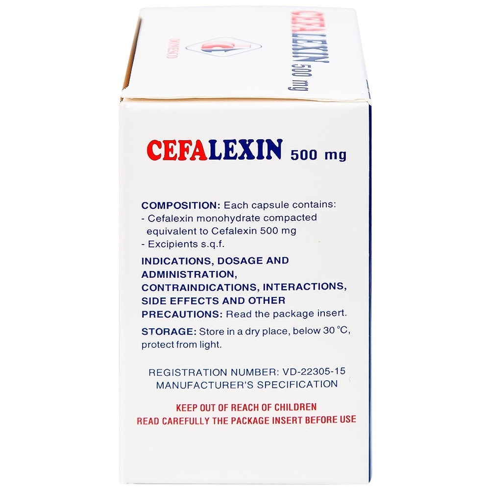 Hình ảnh Thuốc Cefalexin 500mg Domesco điều trị nhiễm khuẩn (10 vỉ x 10 viên)