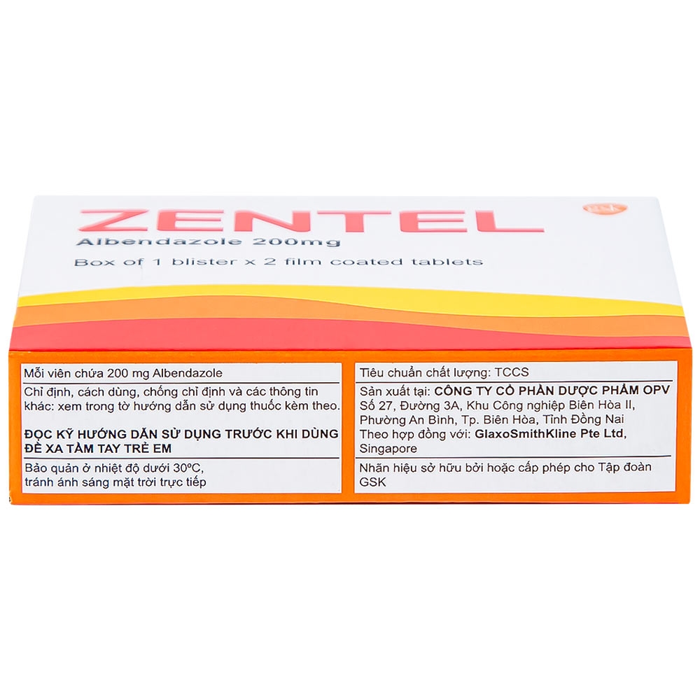 Hình ảnh Thuốc Zentel Albendazole 200mg GSK điều trị các loại giun đường ruột nhạy cảm (1 vỉ x 2 viên)
