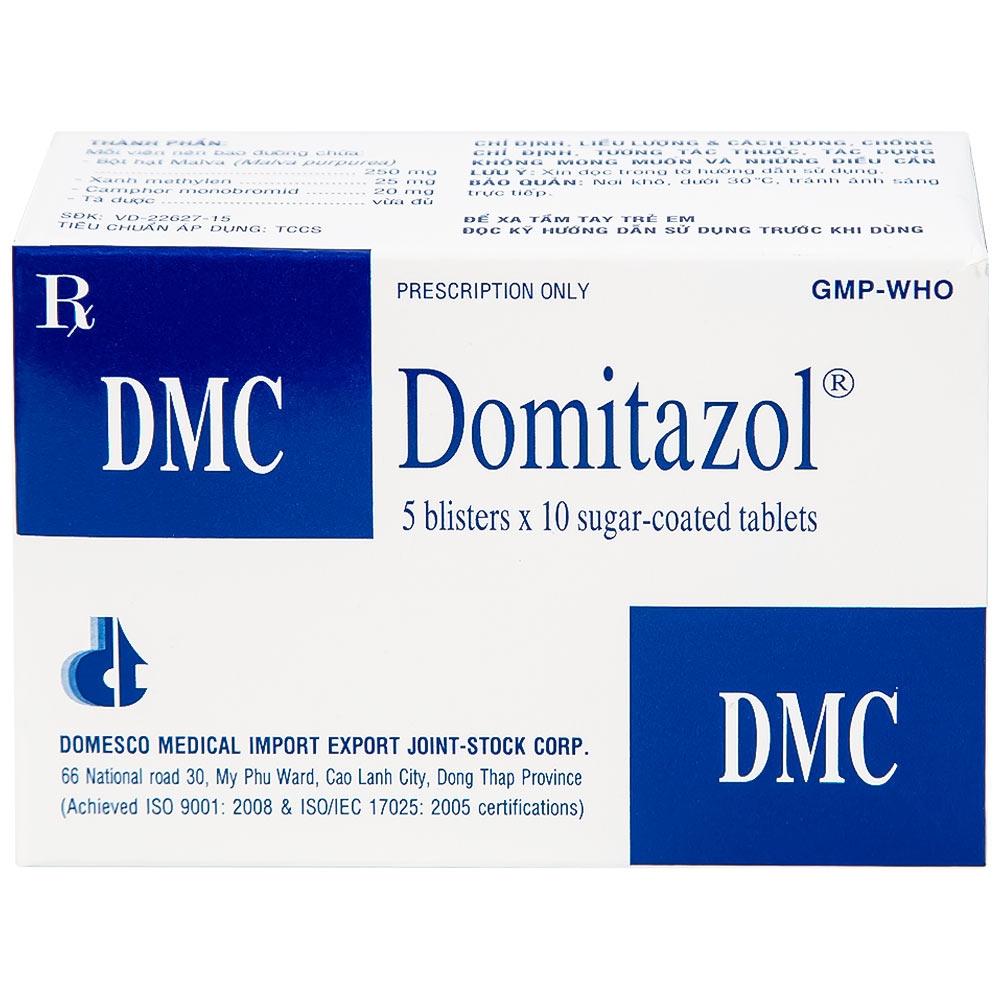 Hình ảnh Thuốc Domitazol Domesco điều trị nhiễm trùng đường tiết niệu (5 vỉ x 10 viên)