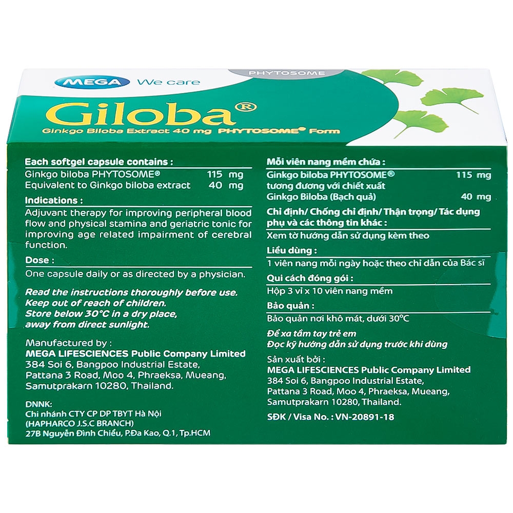 Hình ảnh Thuốc Giloba 40mg MEGA We care điều trị suy tuần hoàn não (3 vỉ x 10 viên)