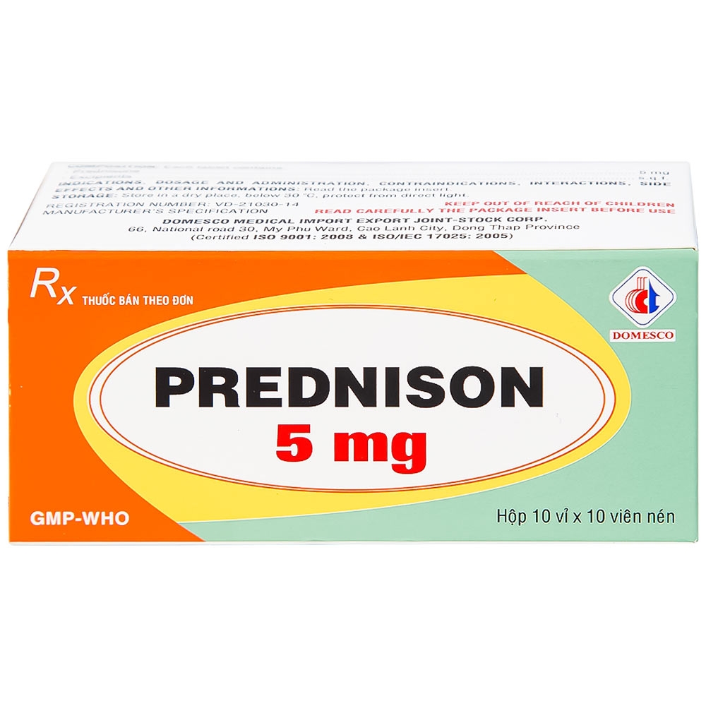Hình ảnh Thuốc Prednison 5mg Domesco điều trị viêm khớp dạng thấp (10 vỉ x 10 viên)