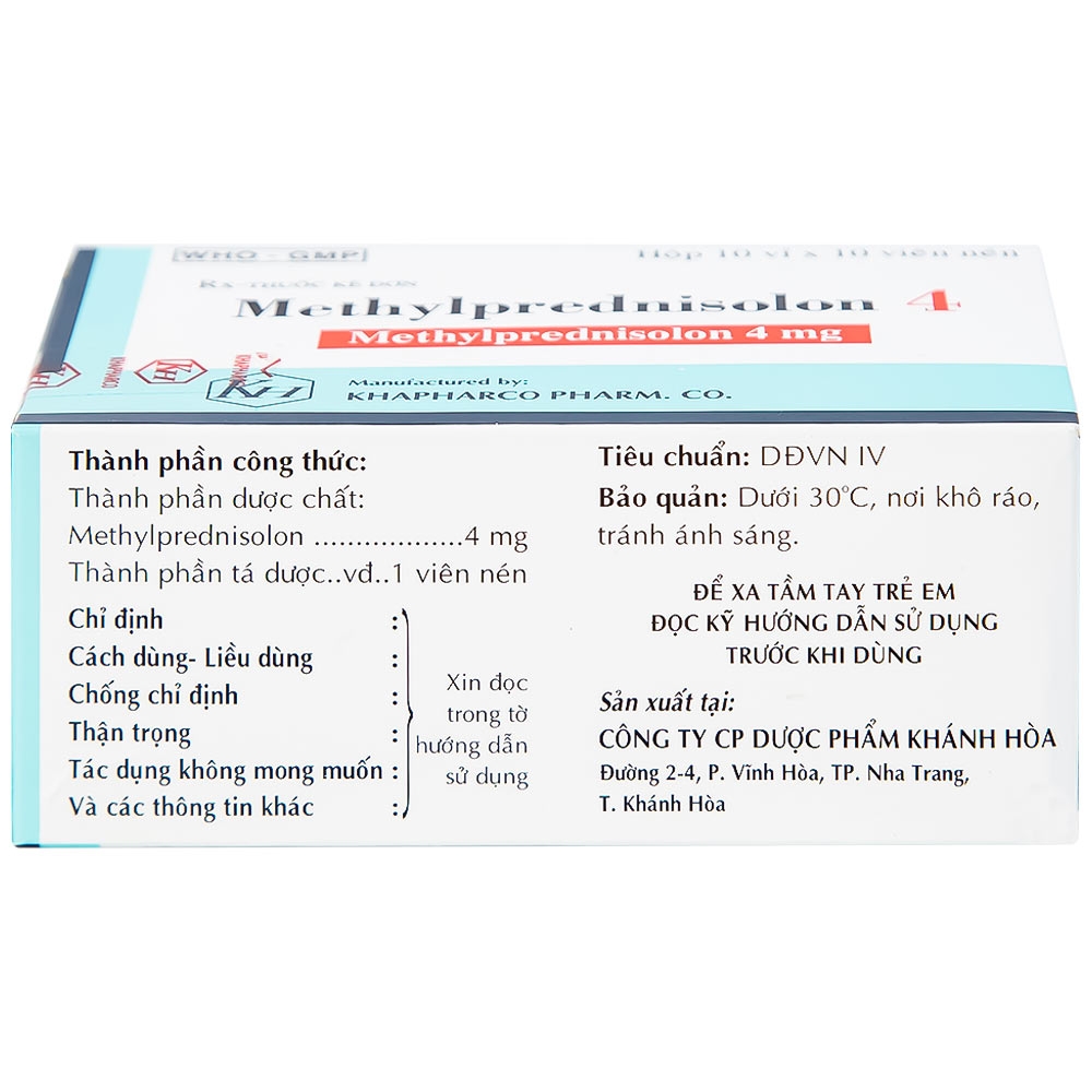 Hình ảnh Thuốc Methylprednisolon 4 Khapharco kháng viêm, điều trị viêm khớp dạng thấp, lupus ban đỏ hệ thống (10 vỉ x 10 viên)