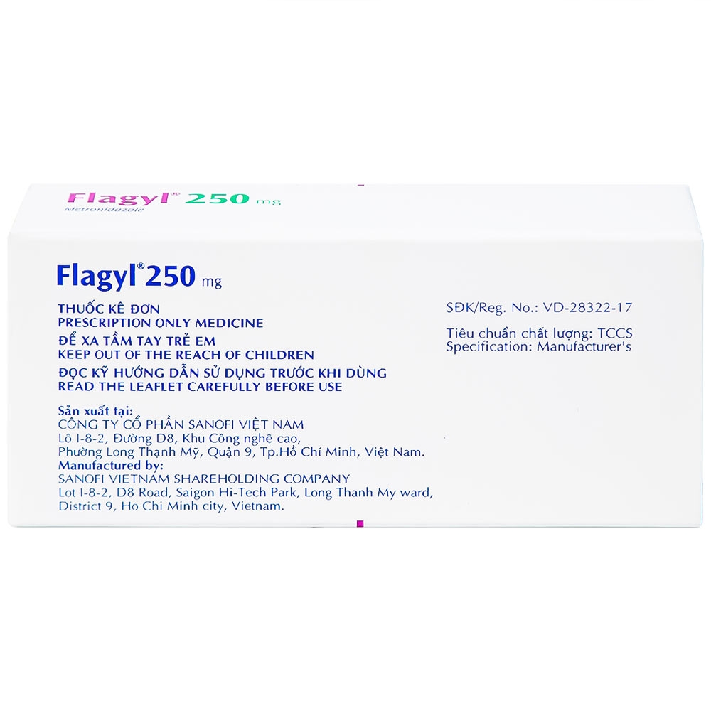 Hình ảnh Thuốc Flagyl 250mg Sanofi điều trị nhiễm khuẩn (2 vỉ x 10 viên)