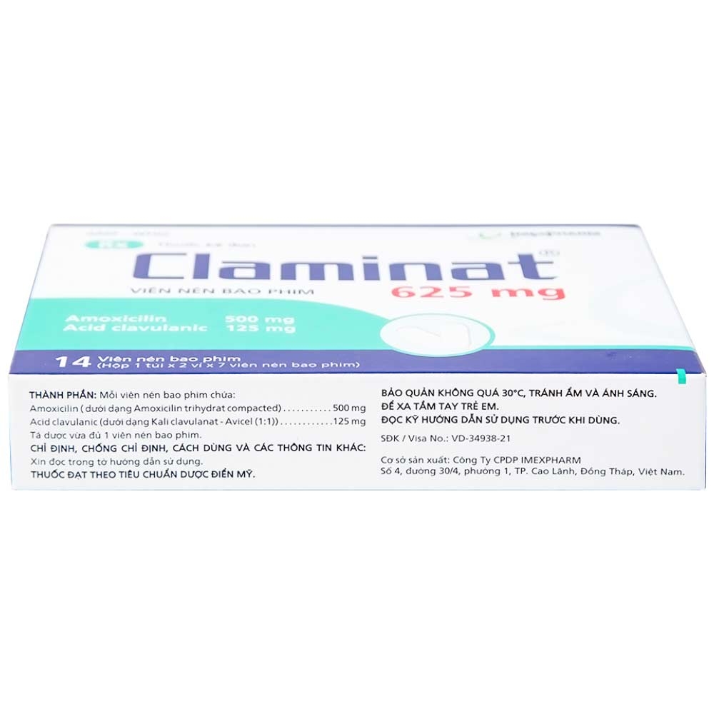 Hình ảnh Thuốc Claminat 625mg Imexpharm điều trị nhiễm trùng (2 vỉ x 7 viên)