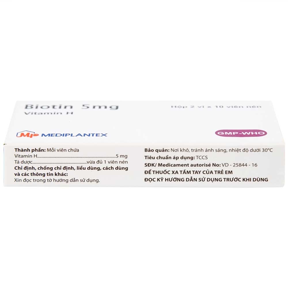 Hình ảnh Thuốc Biotin 5mg Mediplantex điều trị thiếu hụt biotin (2 vỉ x 10 viên)