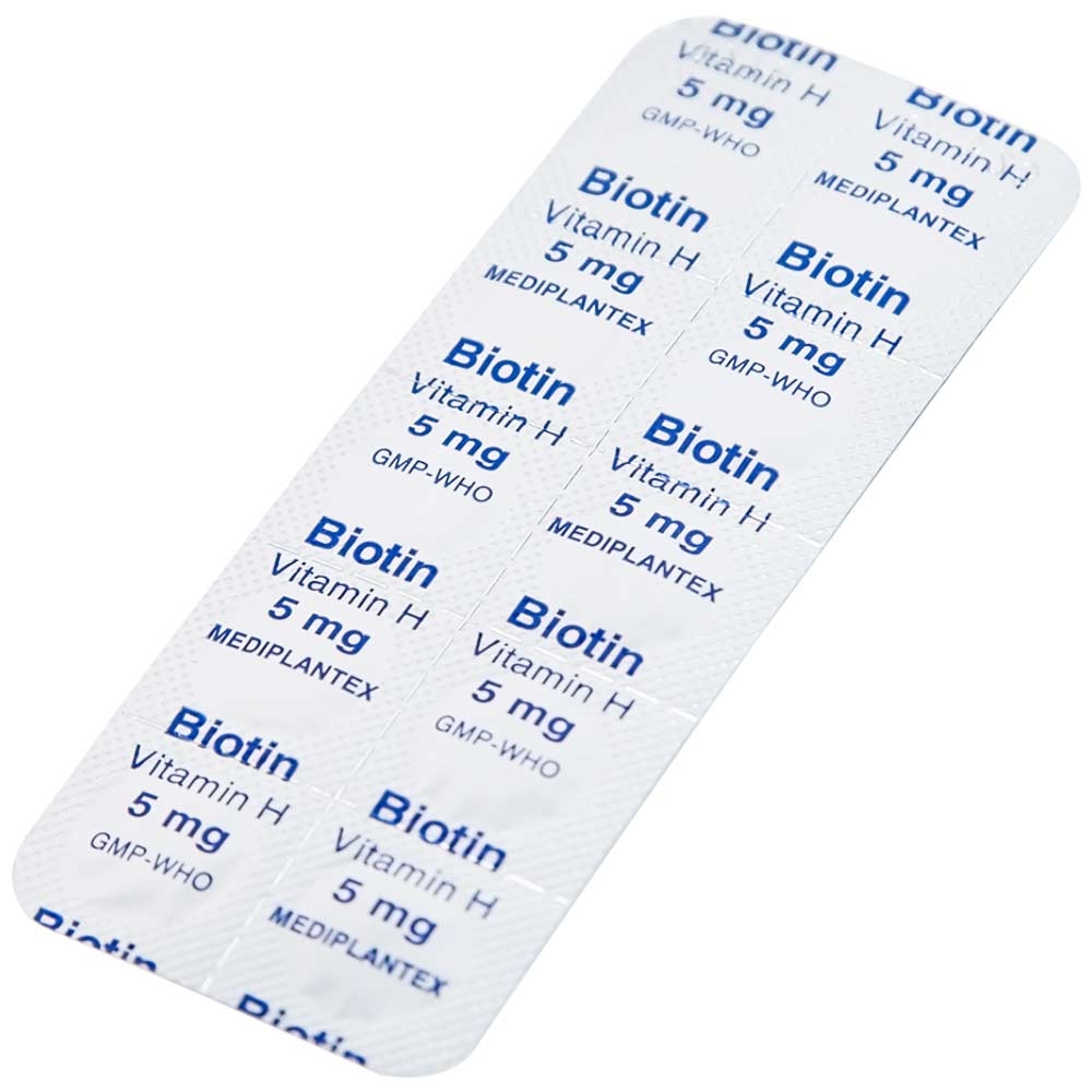 Hình ảnh Thuốc Biotin 5mg Mediplantex điều trị thiếu hụt biotin (2 vỉ x 10 viên)