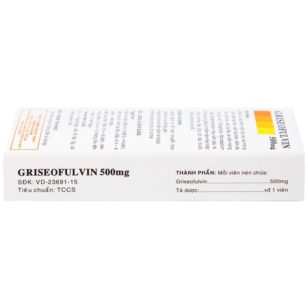 Hình ảnh Thuốc Griseofulvin 500mg Vidipha điều trị các bệnh nấm da, tóc, lông, móng tay, móng chân (2 vỉ x 10 viên)