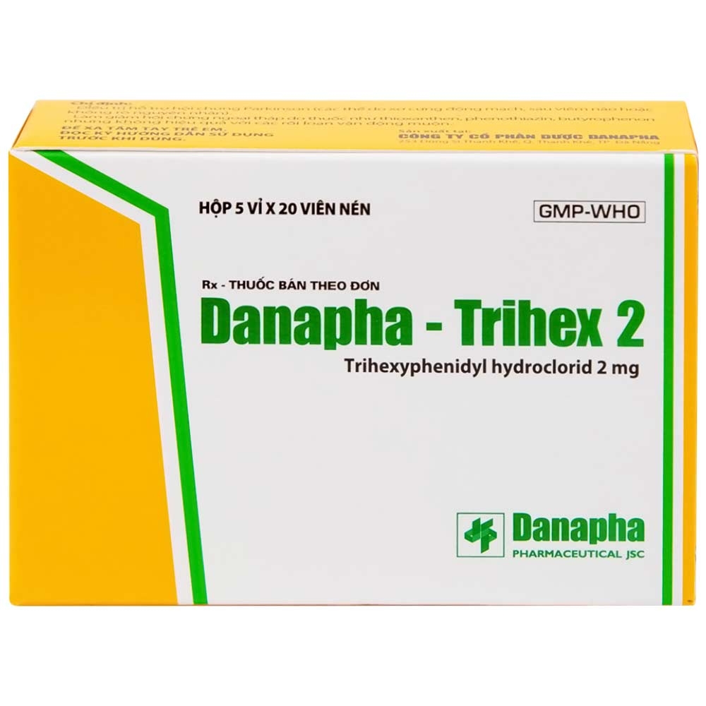Hình ảnh Thuốc Danapha - Trihex 2 điều trị hỗ trợ hội chứng Parkinson, giảm hội chứng ngoại tháp (5 vỉ x 20 viên)