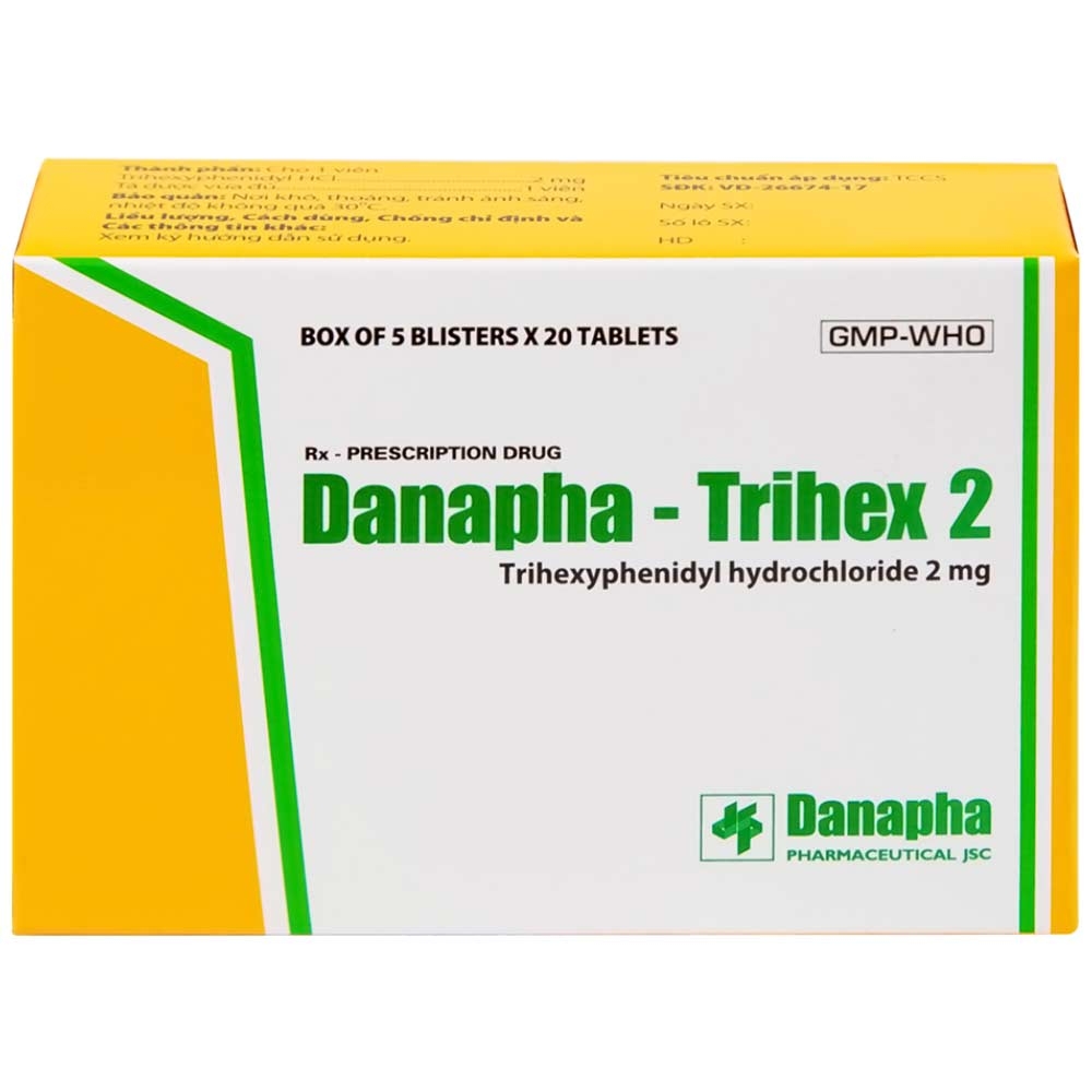 Hình ảnh Thuốc Danapha - Trihex 2 điều trị hỗ trợ hội chứng Parkinson, giảm hội chứng ngoại tháp (5 vỉ x 20 viên)