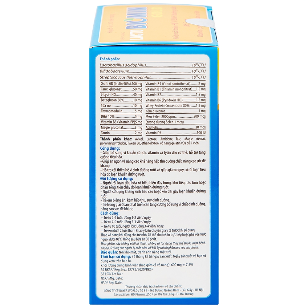 Hình ảnh Viên uống Lacto Biomin Gold New HD Pharma hỗ trợ cải thiện hệ vi sinh đường ruột (5 vỉ x 10 viên)