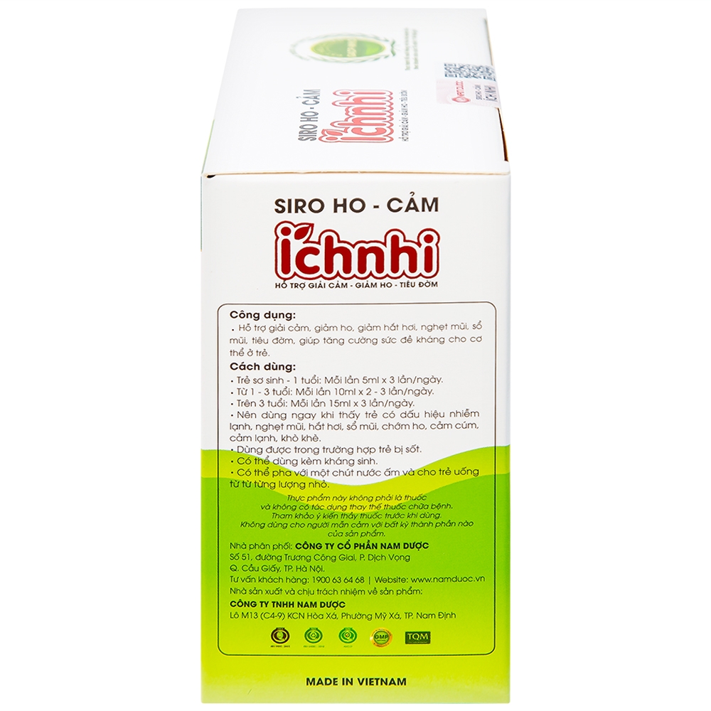 Hình ảnh Siro ho cảm Ích Nhi Nam Dược hỗ trợ giải cảm, giảm ho, tiêu đờm (30 gói x 5ml)