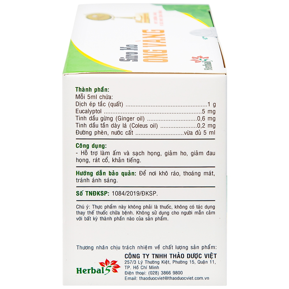 Hình ảnh Siro ho Ong Vàng Thảo Dược Việt hỗ trợ làm ấm và sạch họng, giảm ho (30 gói x 5ml)