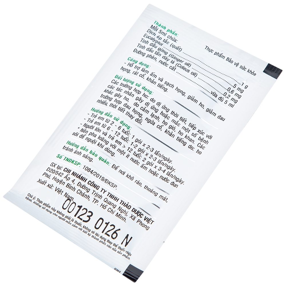 Hình ảnh Siro ho Ong Vàng Thảo Dược Việt hỗ trợ làm ấm và sạch họng, giảm ho (30 gói x 5ml)