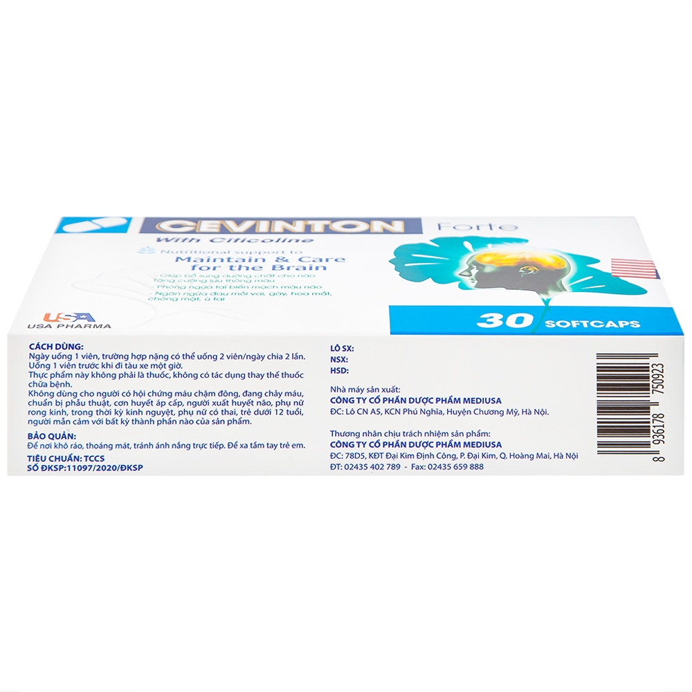 Hình ảnh Viên uống Cevinton Forte giúp bổ sung dưỡng chất cho não, tăng cường lưu thông máu (30 viên)
