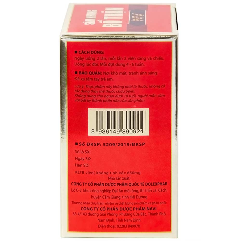 Hình ảnh Viên uống Sâm Nhung Bổ Thận NV Dolexpharm hỗ trợ tráng dương, tăng cường sinh lực (30 viên)