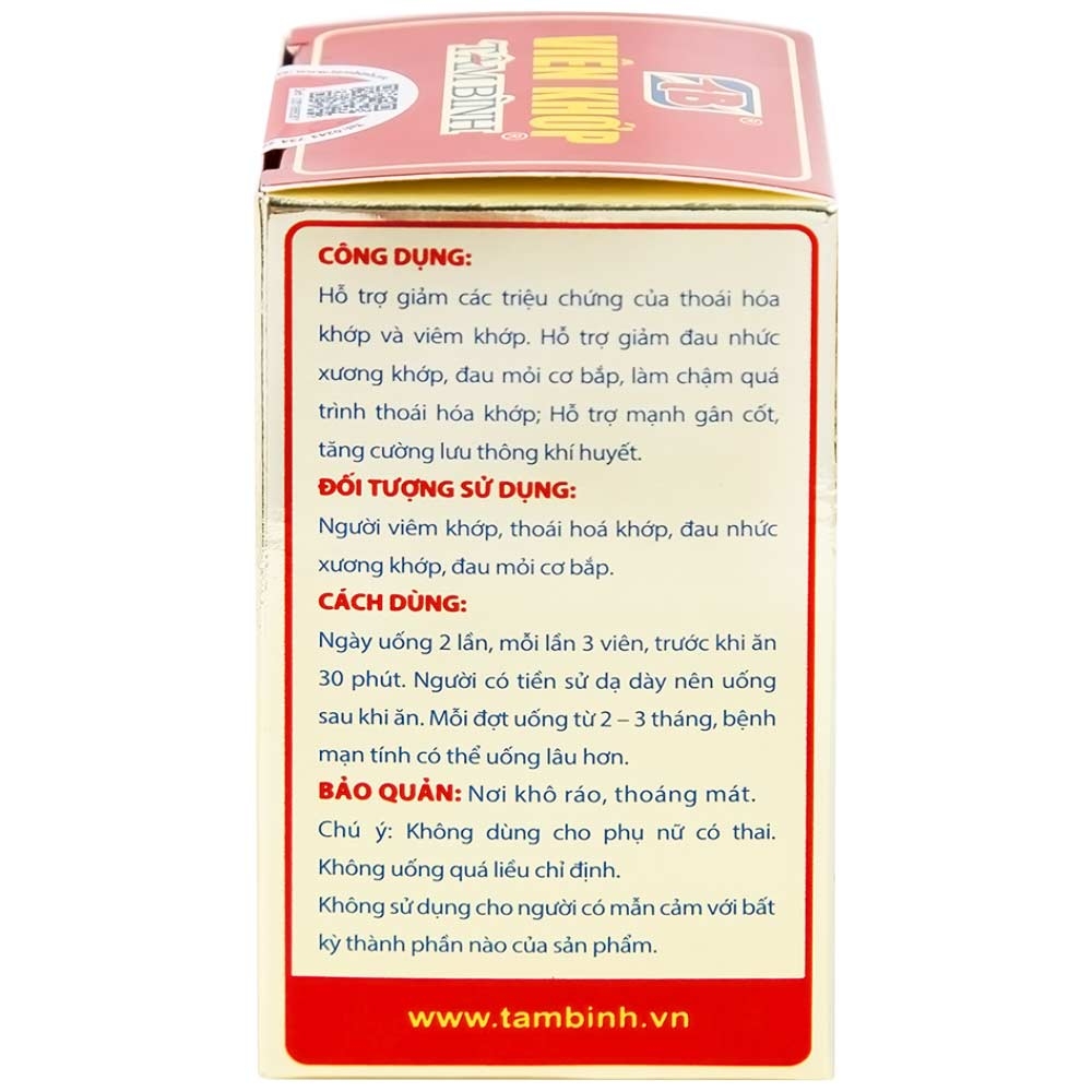 Hình ảnh Viên khớp Tâm Bình hỗ trợ giảm các triệu chứng của thoái hóa khớp, viêm khớp (60 viên)