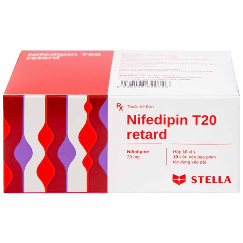 Hình ảnh Viên nén Nifedipin T20 retard Stella dự phòng đau thắt ngực, điều trị tăng huyết áp (10 vỉ x 10 viên) 