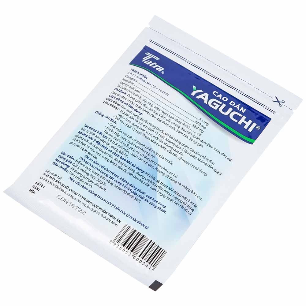 Hình ảnh Cao dán Yaguchi Tatra giảm đau, kháng viêm trong các cơn đau vai, đau lưng (5 miếng)