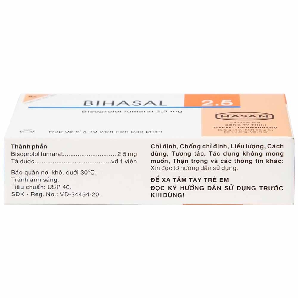 Hình ảnh Thuốc Bihasal 2.5 Hasan điều trị tăng huyết áp, đau thắt ngực, suy tim mạn tính ổn định (5 vỉ x 10 viên)