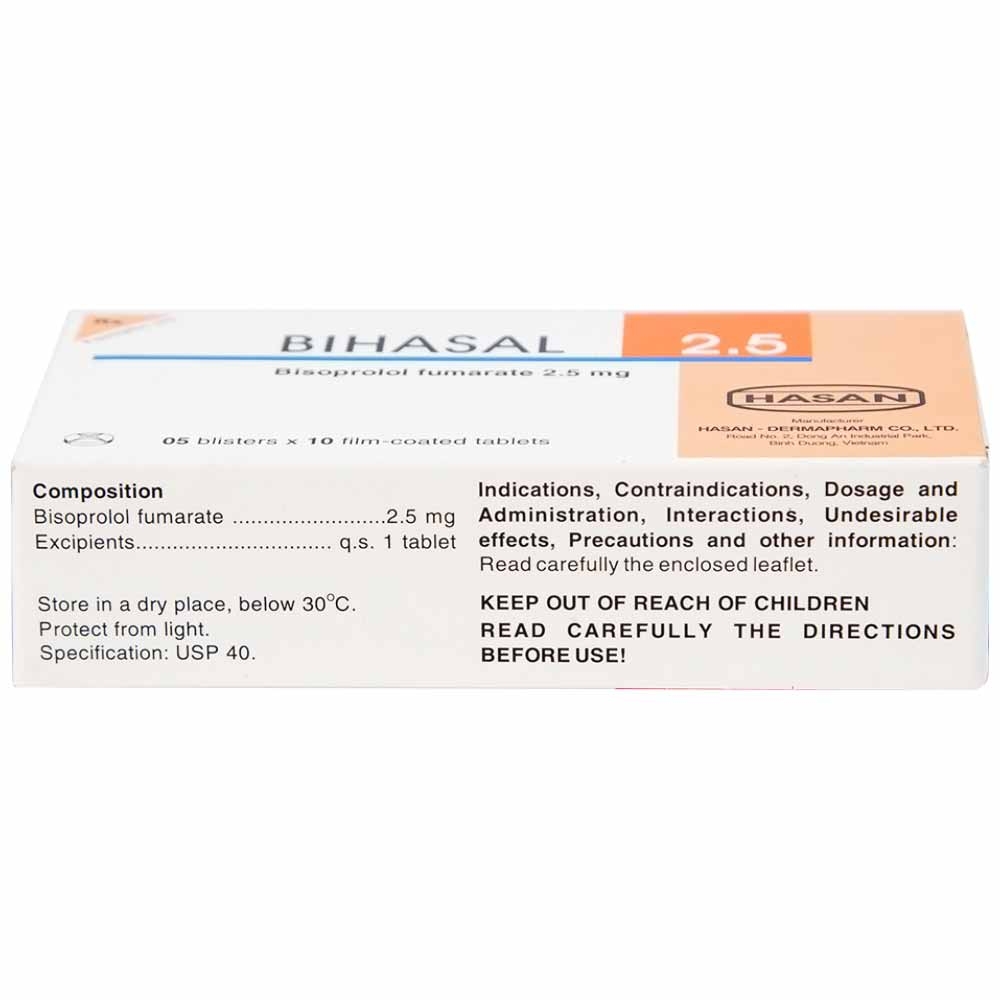 Hình ảnh Thuốc Bihasal 2.5 Hasan điều trị tăng huyết áp, đau thắt ngực, suy tim mạn tính ổn định (5 vỉ x 10 viên)