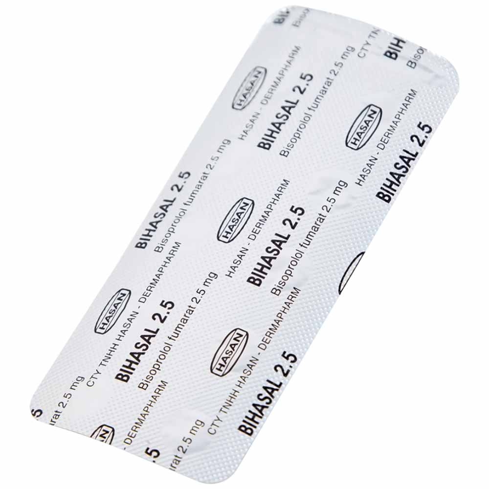 Hình ảnh Thuốc Bihasal 2.5 Hasan điều trị tăng huyết áp, đau thắt ngực, suy tim mạn tính ổn định (5 vỉ x 10 viên)
