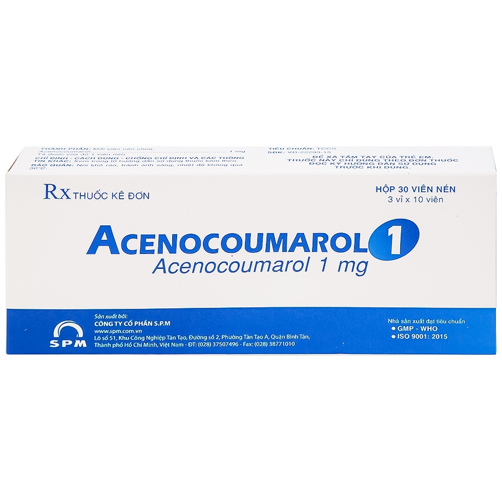 Hình ảnh Thuốc Acenocoumarol 1 SPM điều trị và ngăn ngừa bệnh nghẽn mạch (3 vỉ x 10 viên)